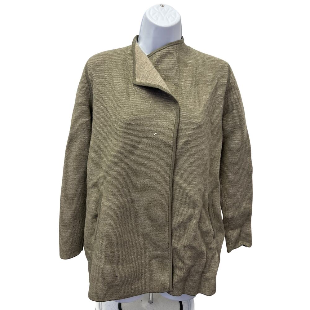 🫒 Talbots Petites MP Olive Merino Wool Stand Collar Coat Jacket Minimalist Chic